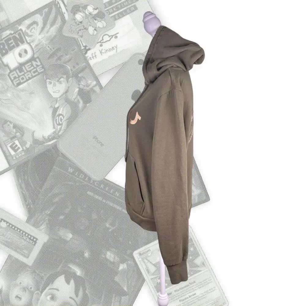 Y2k Brown Babydoll True Religion Zip Up Gemstone Graphic Hoodie